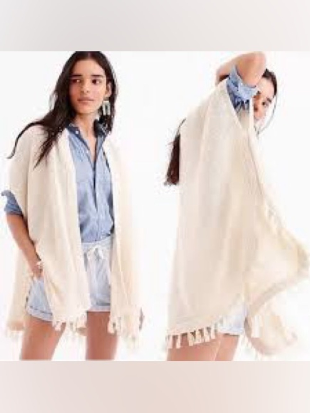 J. Crew 100% Linen‎ Relaxed Fit Kimono Cardigan Tassel Detail Size S/M